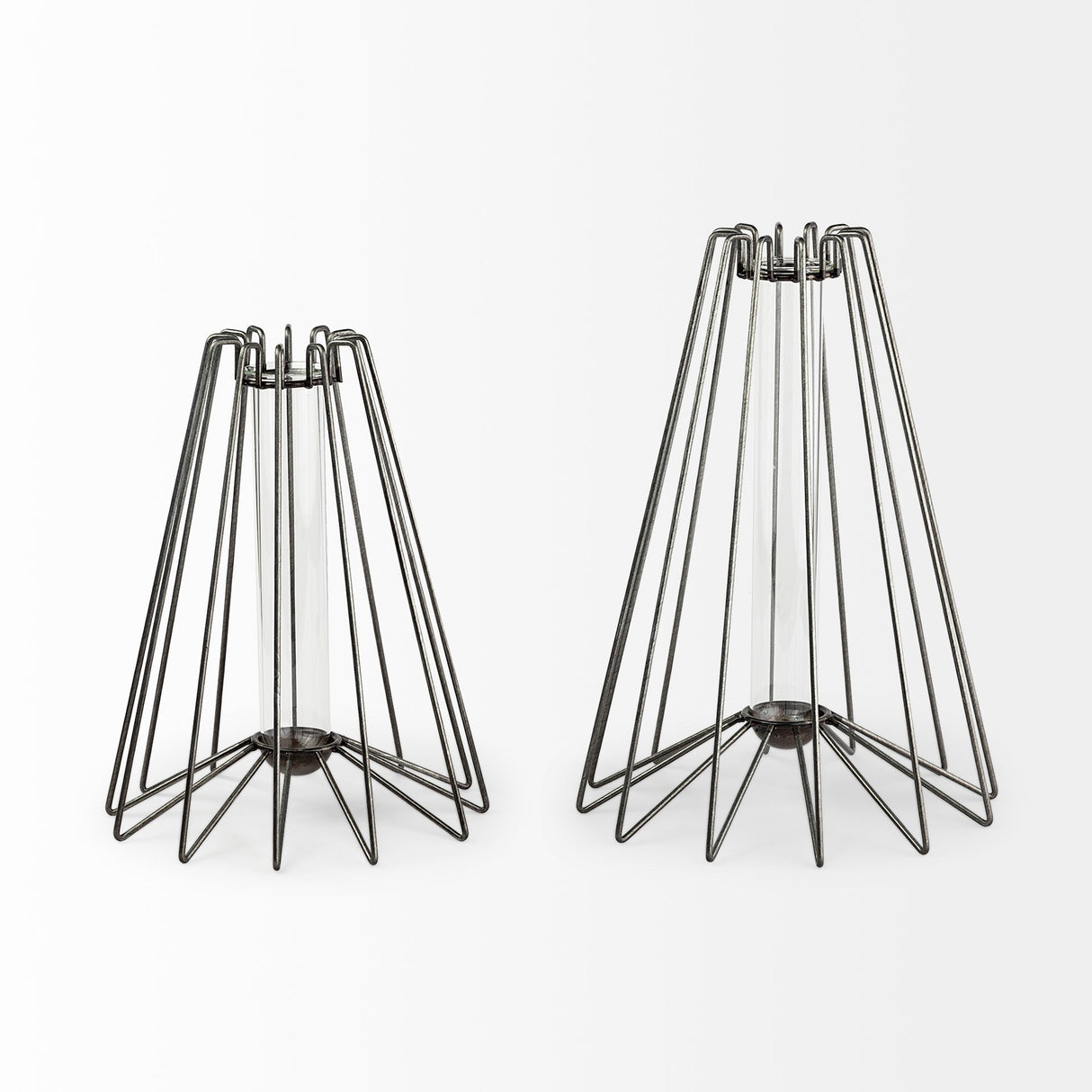 Madeline II Large Gunmetal Gray Metal Glass Test Tube Vase by Mercana at Eve Furniture