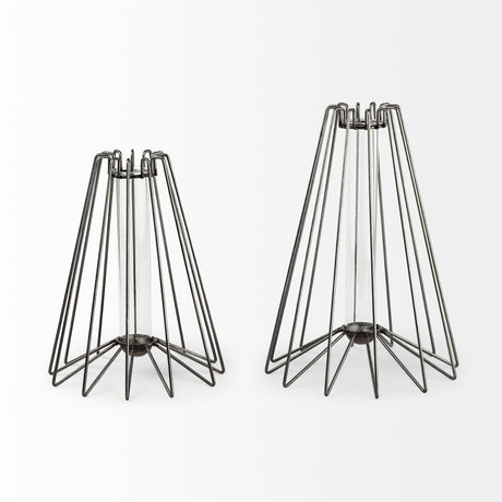Madeline II Large Gunmetal Gray Metal Glass Test Tube Vase by Mercana at Eve Furniture