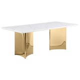 Madison Rectangular Stone Top Stainless Steel Dining Table White