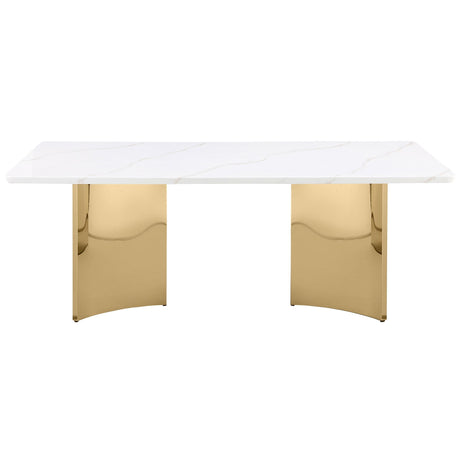 Madison Rectangular Stone Top Stainless Steel Dining Table White