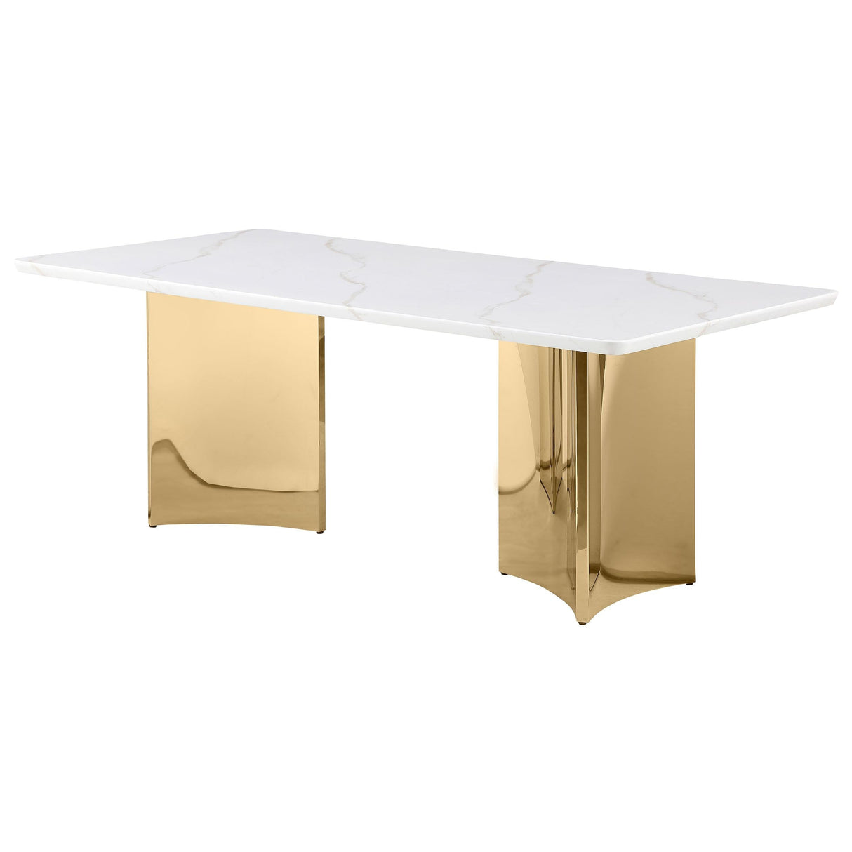 Madison Rectangular Stone Top Stainless Steel Dining Table White