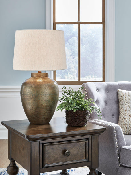 Madney Antique Gold Finish Table Lamp by Ashley at Eve Furniture