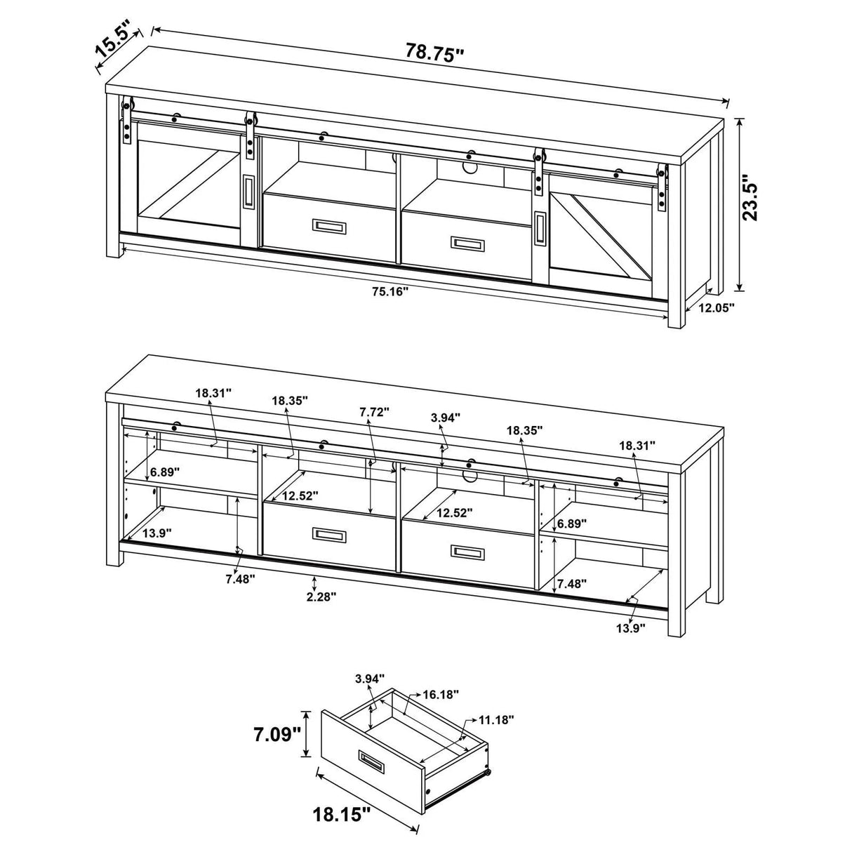 Madra Rectangular TV Console with 2 Sliding Doors by Coaster at Eve Furniture