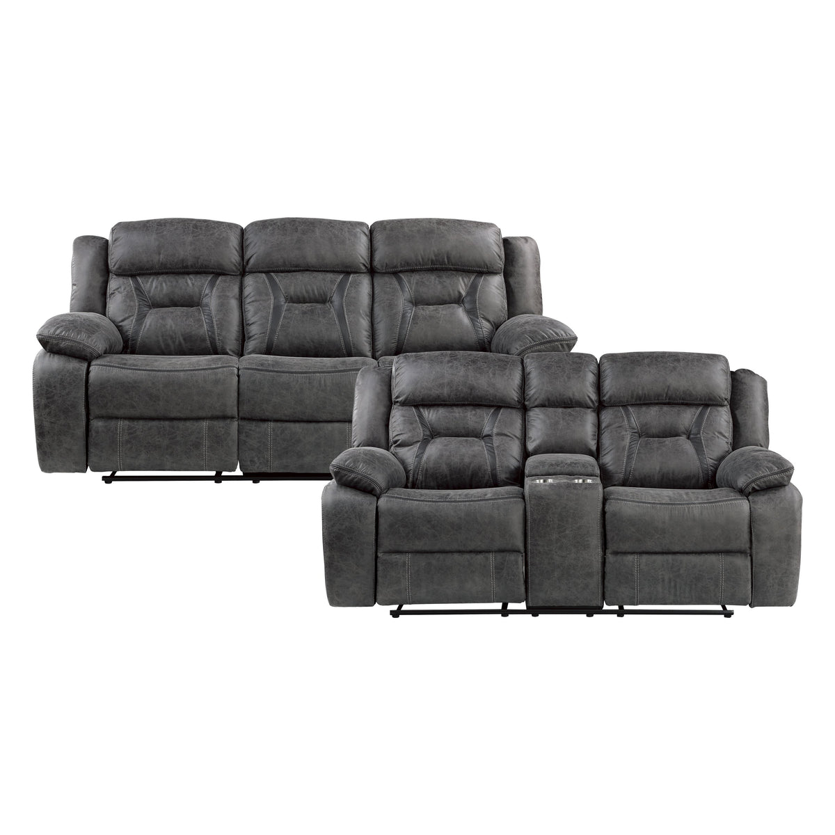 Madrona Gray 2-Piece Double Reclining Set by Homelegance at Eve Furniture