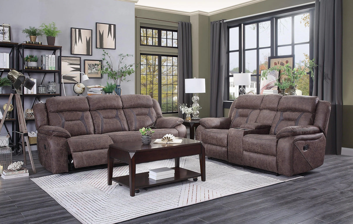 Madrone Reclining Brown Leather Living Room Set by Homelegance at Eve Furniture