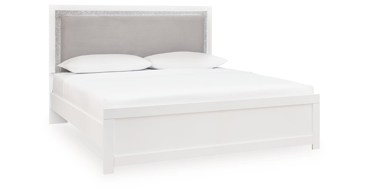 Maeling White King Upholstered Panel Bed by Ashley at Eve Furniture