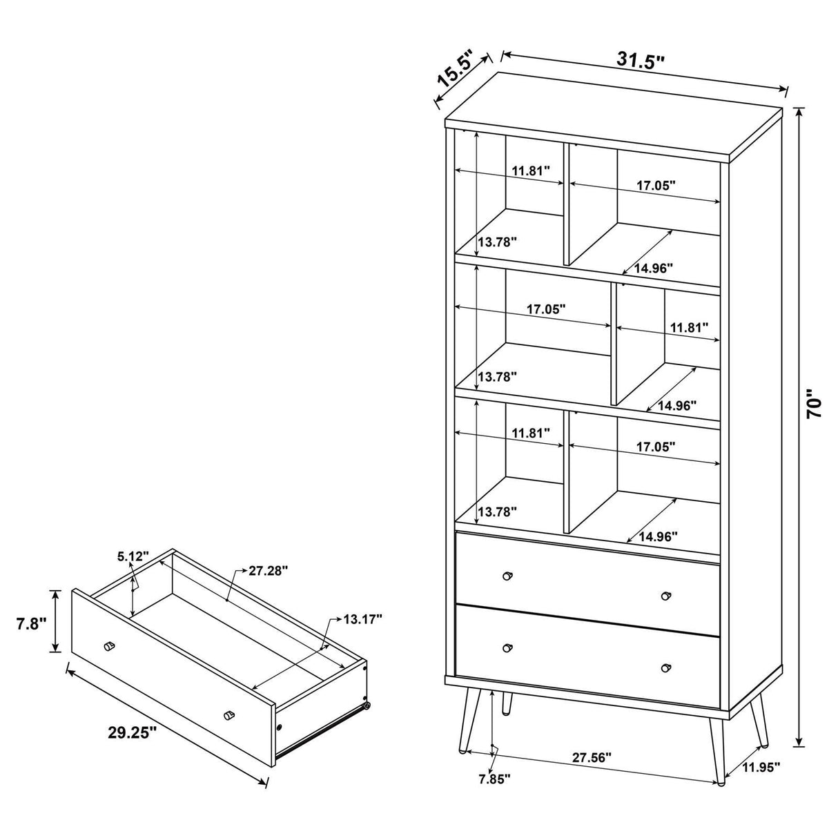 Maeve Distressed Pine 70-inch 3-shelf Bookcase with Drawers by Coaster at Eve Furniture