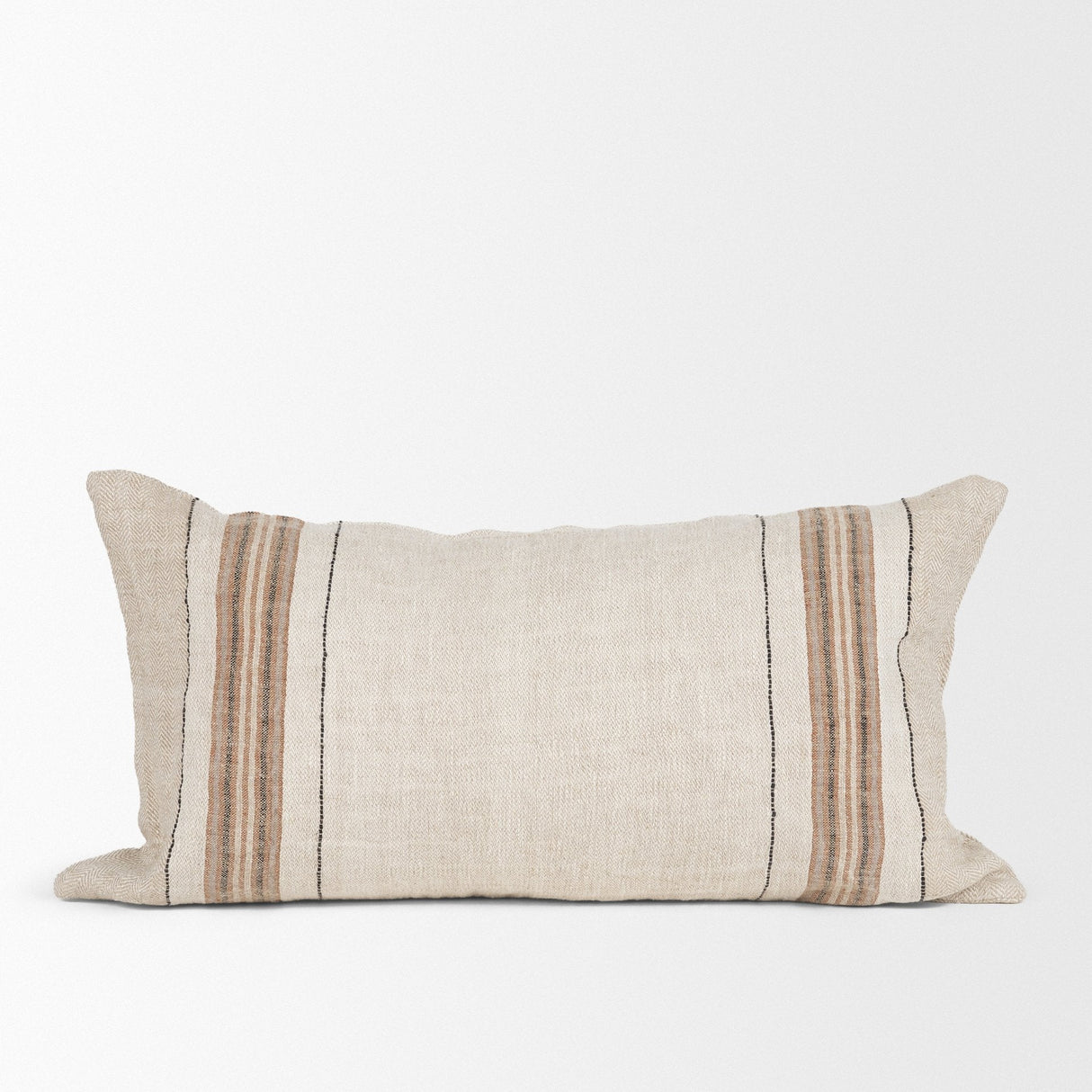 Maeve Lumbar Natural Linen w/ Orange Stripes Decorative Pillow Cover by Mercana at Eve Furniture