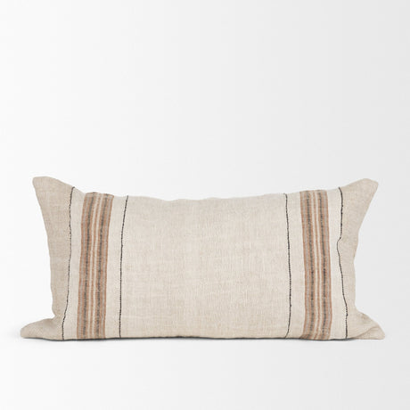 Maeve Lumbar Natural Linen w/ Orange Stripes Decorative Pillow Cover by Mercana at Eve Furniture