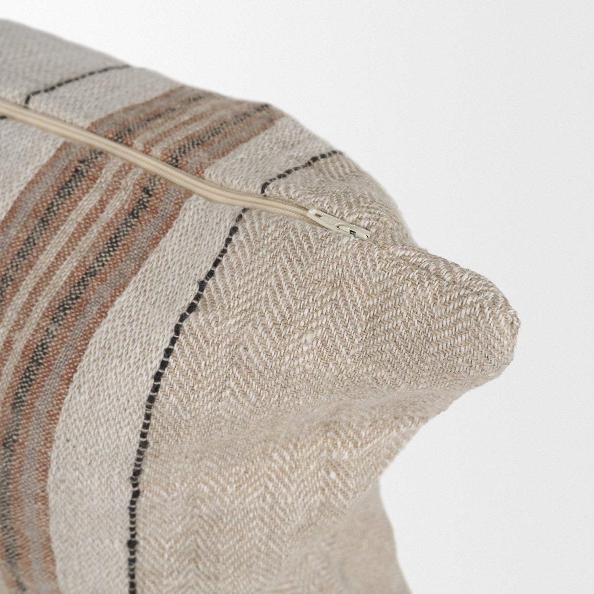 Maeve Lumbar Natural Linen w/ Orange Stripes Decorative Pillow Cover by Mercana at Eve Furniture