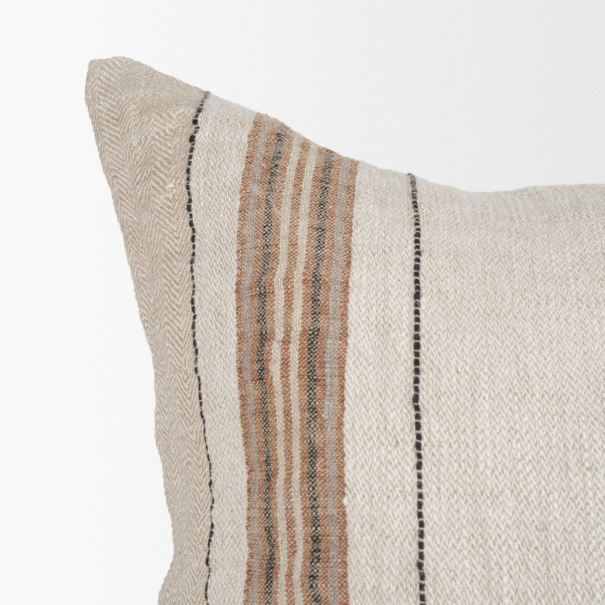 Maeve Square Natural Linen w/ Orange Stripes Decorative Pillow Cover by Mercana at Eve Furniture