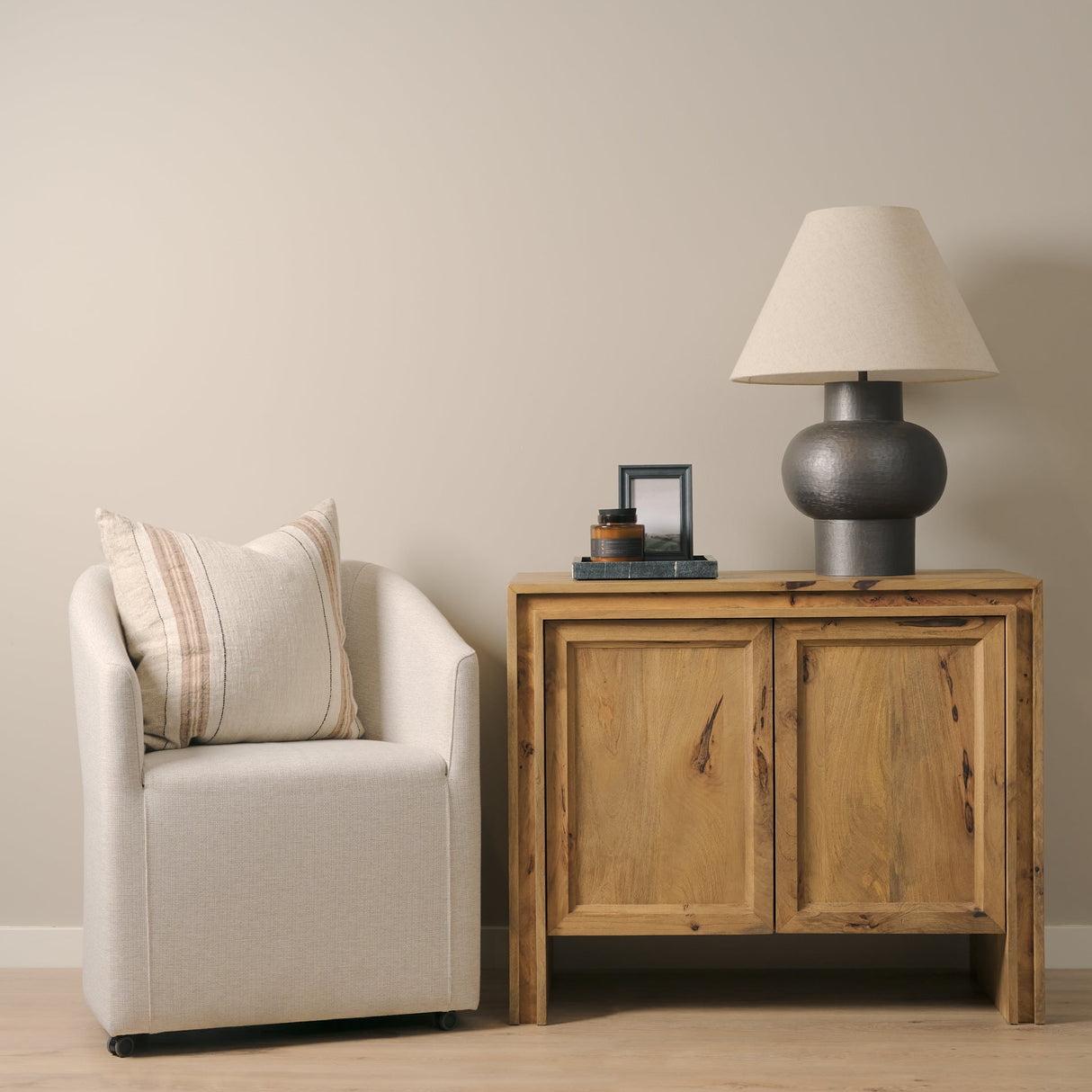 Maeve Square Natural Linen w/ Orange Stripes Decorative Pillow Cover by Mercana at Eve Furniture