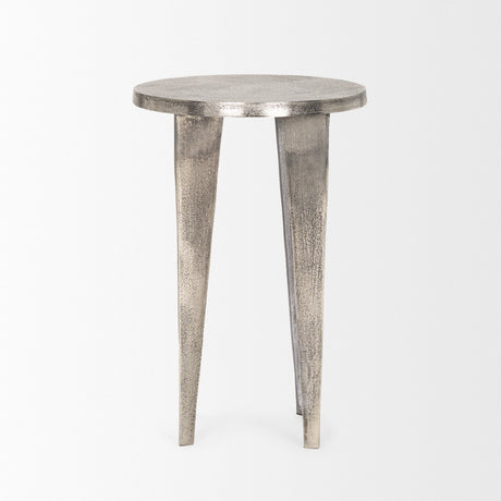 Maggie Textured Silver Nickel Cast Aluminum Metal Accent Table by Mercana at Eve Furniture