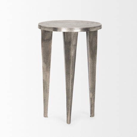 Maggie Textured Silver Nickel Cast Aluminum Metal Accent Table by Mercana at Eve Furniture