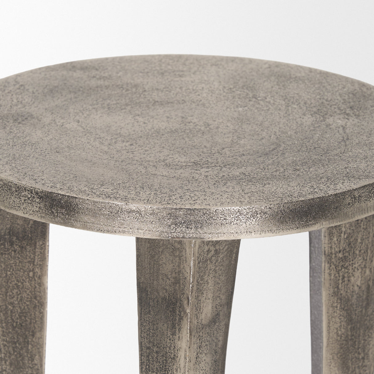 Maggie Textured Silver Nickel Cast Aluminum Metal Accent Table by Mercana at Eve Furniture