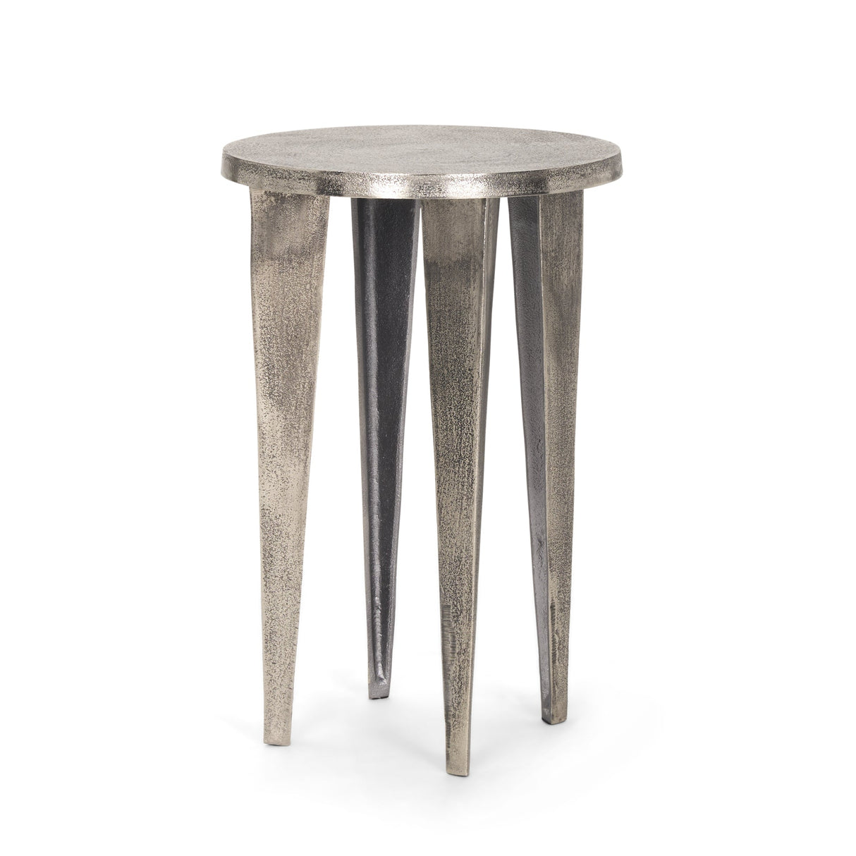 Maggie Textured Silver Nickel Cast Aluminum Metal Accent Table by Mercana at Eve Furniture