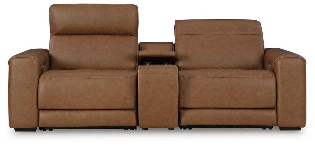 Magic Man Caramel 2-Piece Power Reclining Loveseat with Console by Ashley at Eve Furniture