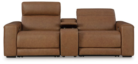 Magic Man Caramel 2-Piece Power Reclining Loveseat with Console by Ashley at Eve Furniture