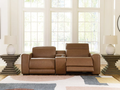 Magic Man Caramel 2-Piece Power Reclining Loveseat with Console by Ashley at Eve Furniture