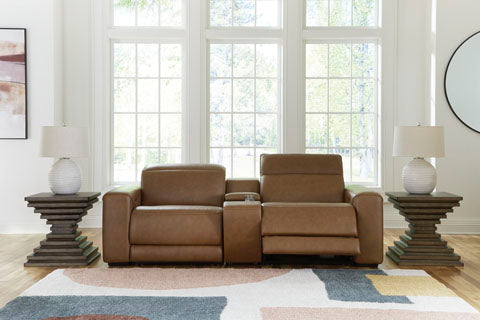 Magic Man Caramel 2-Piece Power Reclining Loveseat with Console by Ashley at Eve Furniture