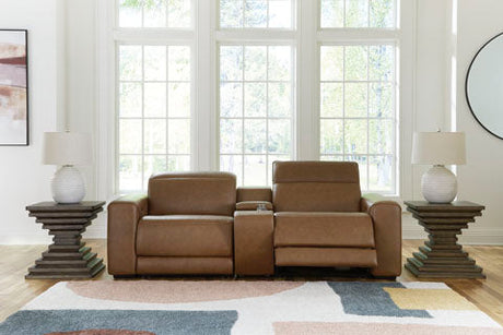 Magic Man Caramel 2-Piece Power Reclining Loveseat with Console by Ashley at Eve Furniture