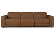 Magic Man Caramel 3-Piece Dual Power Leather Reclining Modular Sectional Sofa by Ashley at Eve Furniture