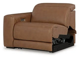 Magic Man Caramel 5-Piece Dual Power Leather Reclining Modular Sectional by Ashley at Eve Furniture