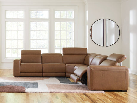 Magic Man Caramel 5-Piece Power Reclining Sectional by Ashley at Eve Furniture