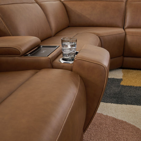 Magic Man Caramel 5-Piece Power Reclining Sectional with Console by Ashley at Eve Furniture