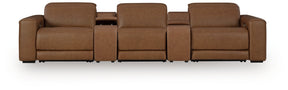 Magic Man Caramel 5-Piece Power Reclining Sectional with Console by Ashley at Eve Furniture