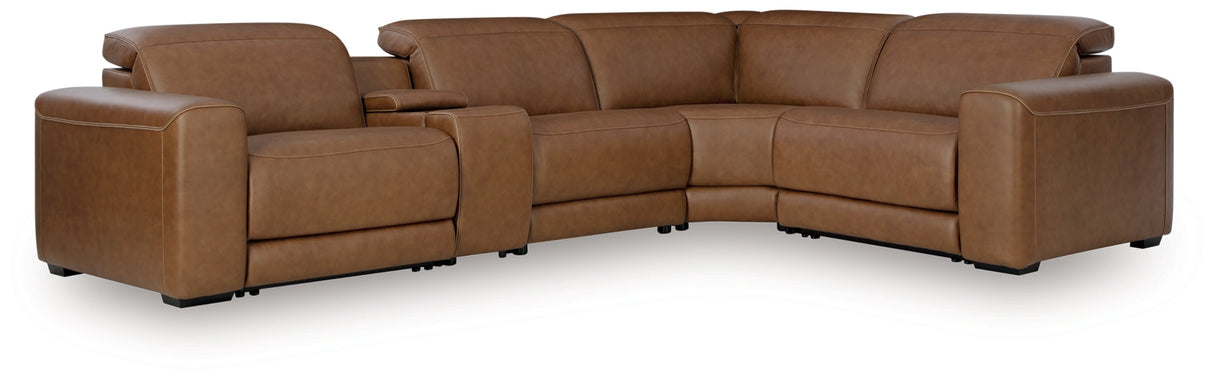 Magic Man Caramel 5-Piece Power Reclining Sectional with Console by Ashley at Eve Furniture