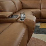 Magic Man Caramel 5-Piece Dual Power Leather Reclining Modular Sectional by Ashley at Eve Furniture