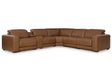 Magic Man Caramel 6-Piece Dual Power Leather Reclining Modular Sectional with Console by Ashley at Eve Furniture