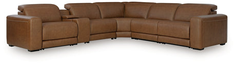 Magic Man Caramel 6-Piece Power Reclining Sectional with Console by Ashley at Eve Furniture