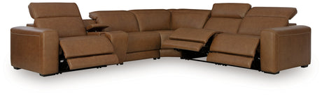 Magic Man Caramel 6-Piece Power Reclining Sectional with Console by Ashley at Eve Furniture