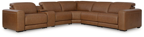 Magic Man Caramel 6-Piece Power Reclining Sectional with Console by Ashley at Eve Furniture