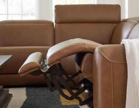 Magic Man Caramel 6-Piece Power Reclining Sectional with Console by Ashley at Eve Furniture