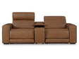 Magic Man Caramel Dual Power Leather Reclining Modular Loveseat with Console by Ashley at Eve Furniture