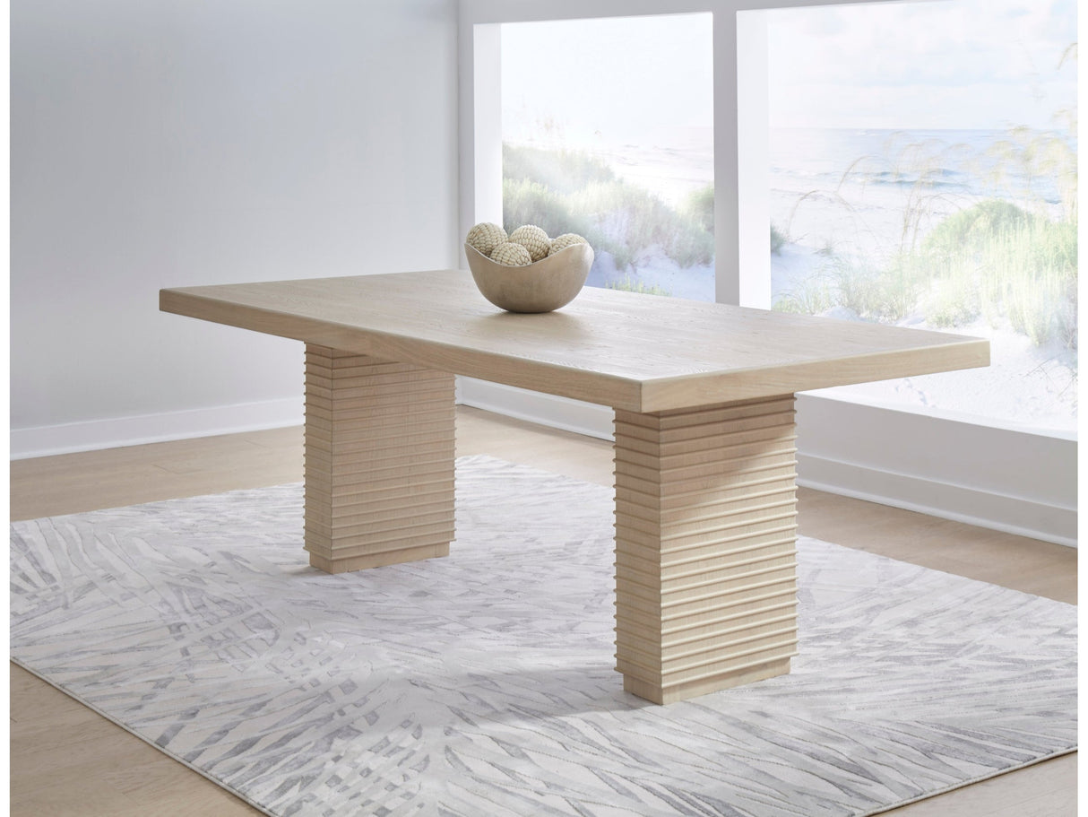 Magnolia Daffodil Double Pedestal Wooden Dining Table by Modus Furniture at Eve Furniture