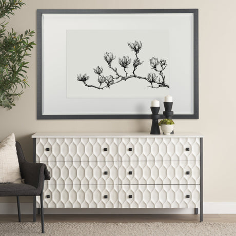 Magnolia II by Mercana Studio a Hand Embellished Textured Framed Art Print Matted under Glass by Mercana at Eve Furniture
