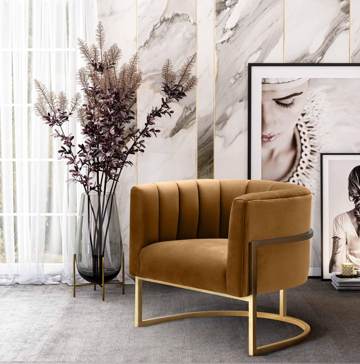 Magnolia Velvet Accent Chair with Gold Base by TOV Furniture at Eve Furniture
