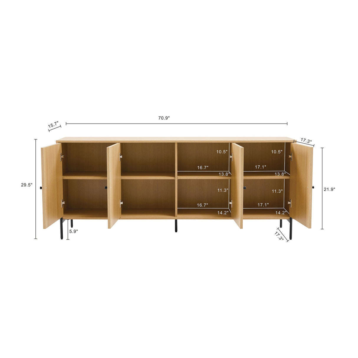 Magnolia70.9" Sideboard in Natural Oak by Manhattan Comfort at Eve Furniture