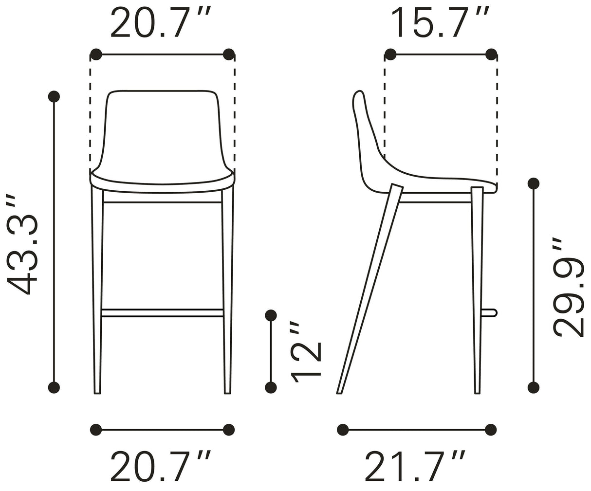 Magnus Black Barstool (Set of 2) by Zuomod at Eve Furniture