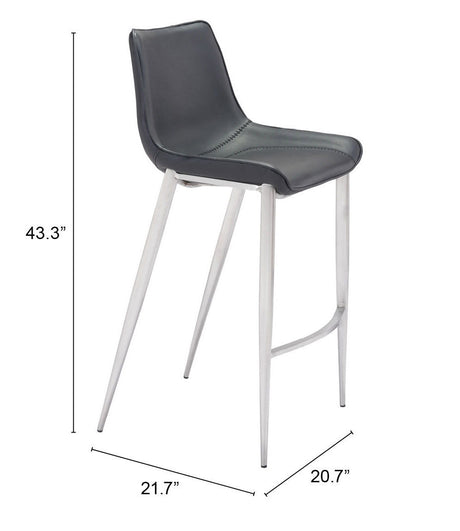 Magnus Black & Silver Barstool (Set of 2) by Zuomod at Eve Furniture