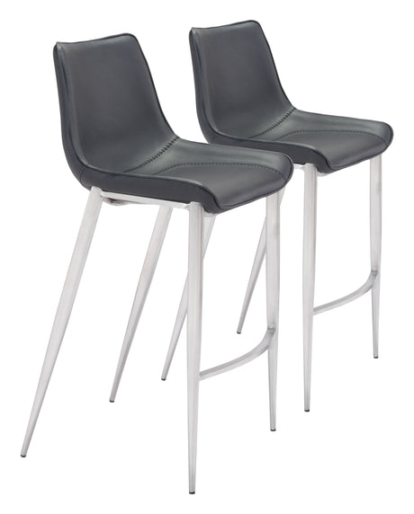 Magnus Black & Silver Barstool (Set of 2) by Zuomod at Eve Furniture