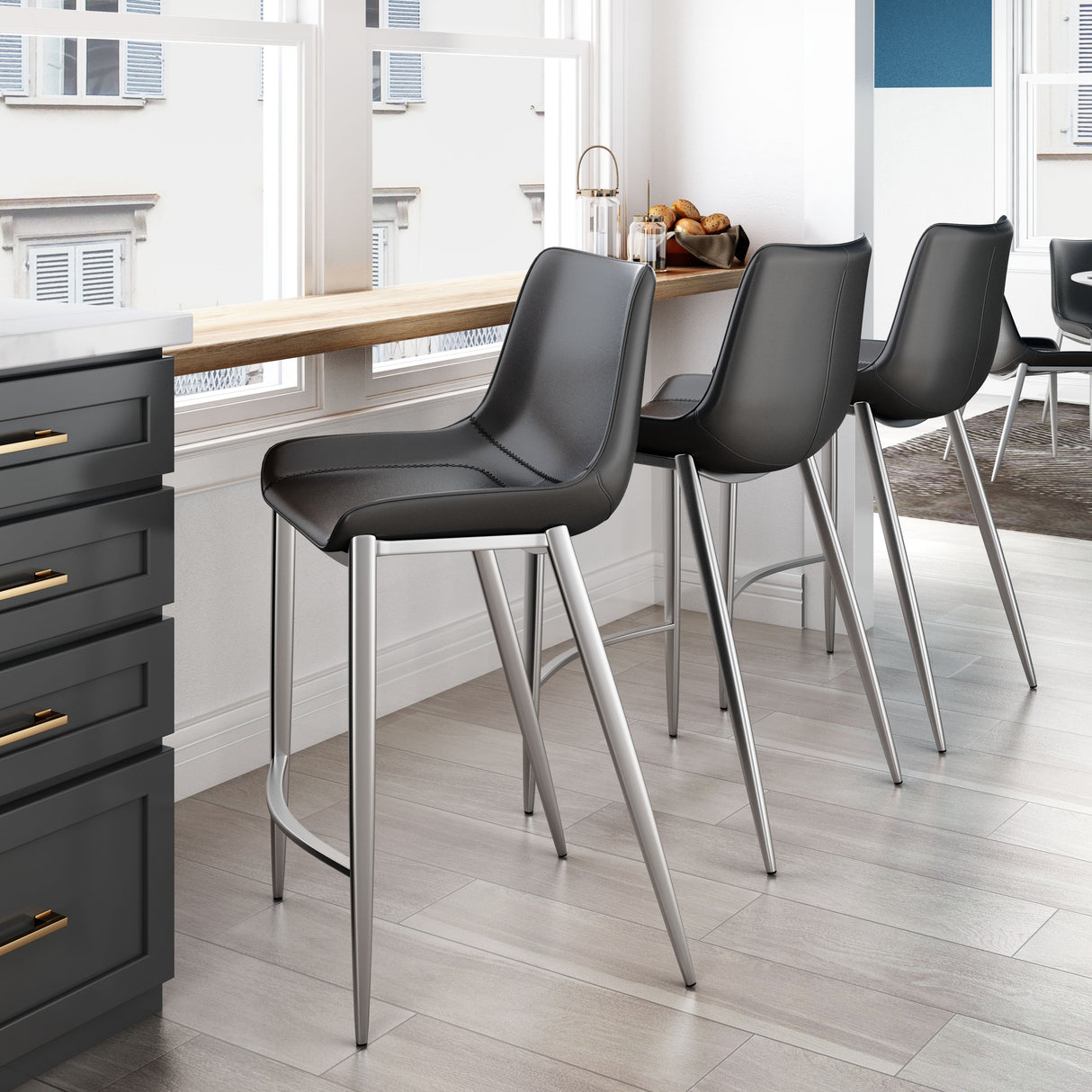 Magnus Black & Silver Counter Stool (Set of 2) by Zuomod at Eve Furniture