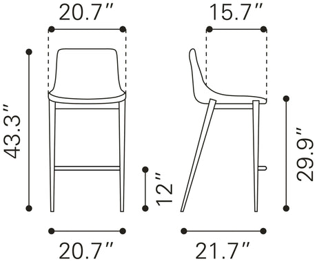 Magnus Brown & Silver Barstool (Set of 2) by Zuomod at Eve Furniture