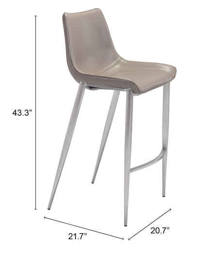 Magnus Brown & Silver Barstool (Set of 2) by Zuomod at Eve Furniture