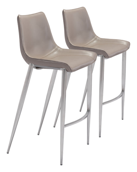 Magnus Brown & Silver Barstool (Set of 2) by Zuomod at Eve Furniture