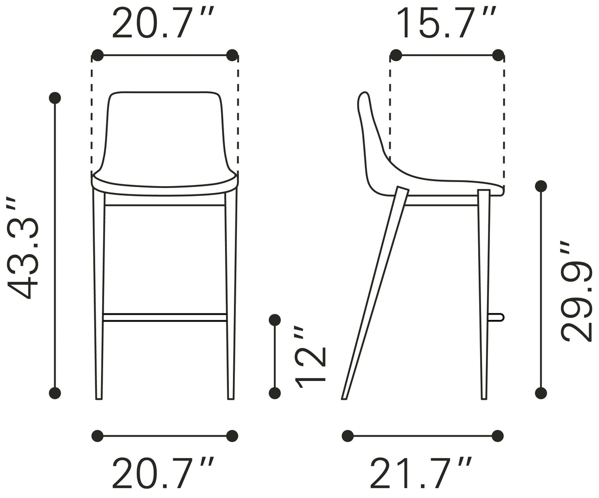 Magnus Slate Gray & Walnut Barstool (Set of 2) by Zuomod at Eve Furniture